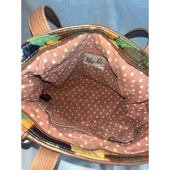 Fossil Key~Per | Coated Canvas | Abstract Floral | Tote Bag | Leather Straps - Picture 9 of 15